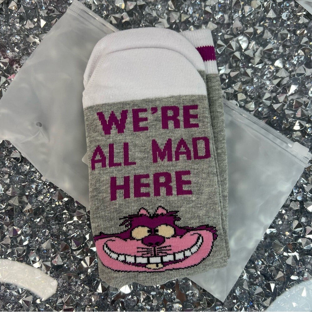 Disney socks Cheshire Alice in wonderland Grey & Pink Cheshire Cat Crew Socks